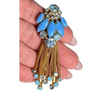 Vintage HOBE Turquoise & Rhinestone Tasselled Pendant (EUC)